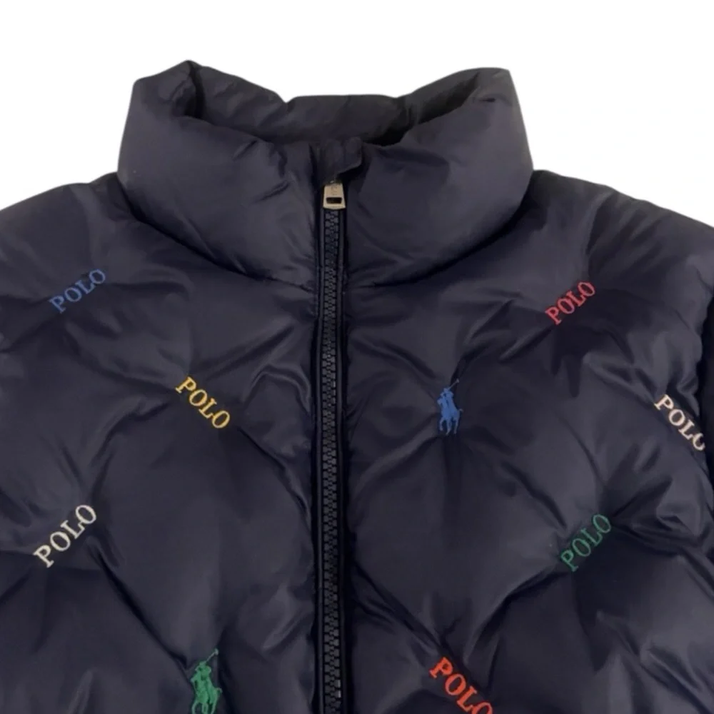 Polo Ralph Lauren Unisex Navy Blue Pony Logo Zip Down‎ Puffer Jacket Size 8-10